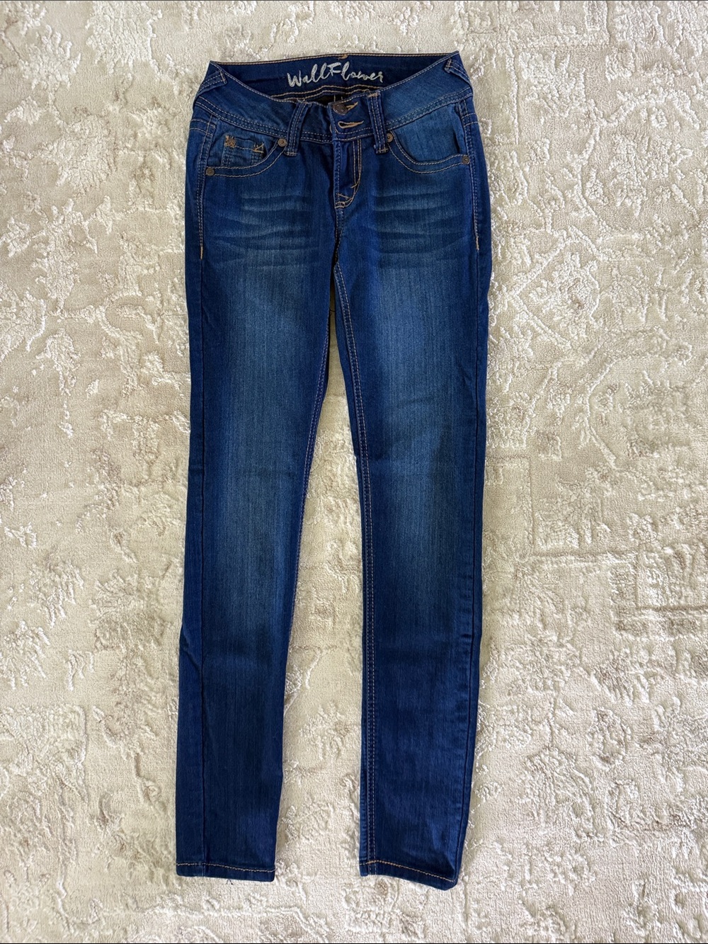 Wallflower Navy Skinny Jeans with Subtle Whiskering